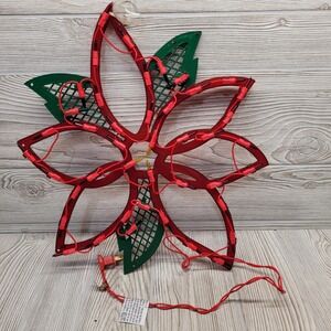 Lighted Poinsettia Window Decoration Red Green Flower Christmas Holiday Decor